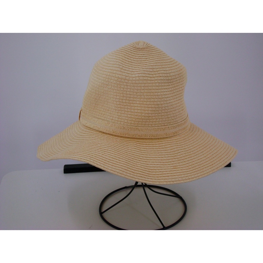 A New Day Womens Tan Straw Wide Brim Floppy Sun Hat Beach Summer One Size